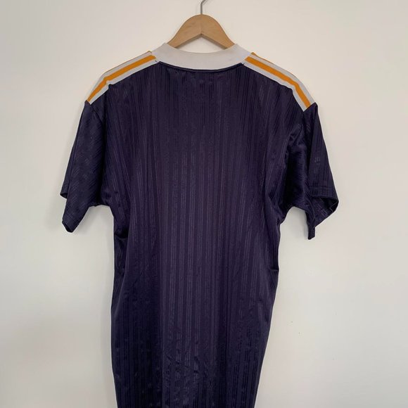 Adidas L - Navy w mustard 3 stripe - crew neck T Shirt - Picture 3 of 7